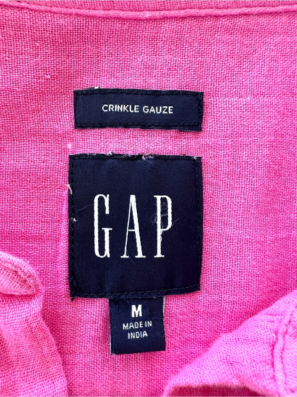 Gap Pink Short-Sleeve Button-Front Blouse, Oversized Fit, Crinkle Gauze Cotton - Picture 7 of 8